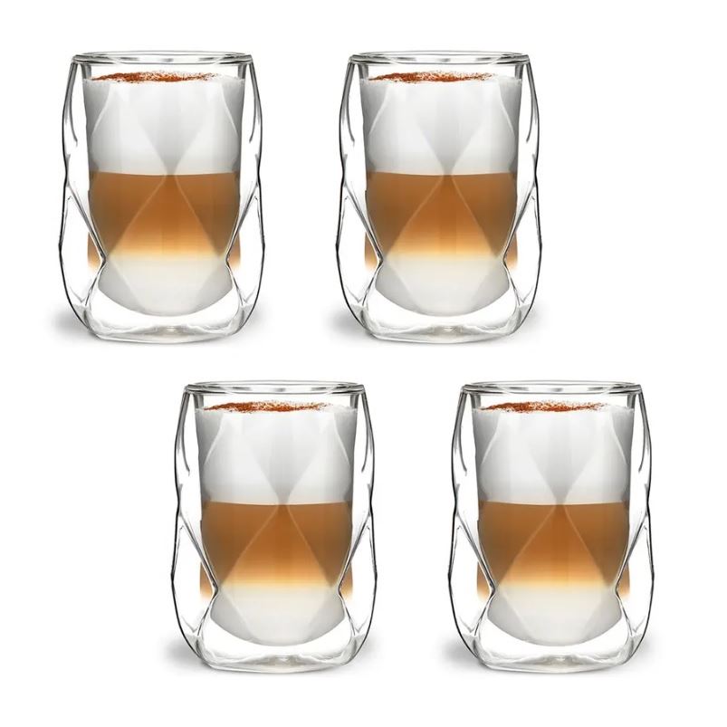 E-shop Vialli Design GEO dvojstenné sklenené termo poháre na kávu a čaj 250 ml, 4 ks