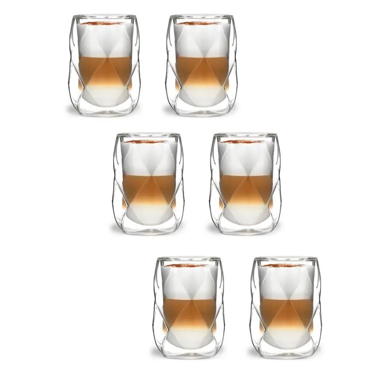 E-shop Vialli Design GEO dvojstenné sklenené termo poháre na kávu a čaj 250 ml, 6 ks