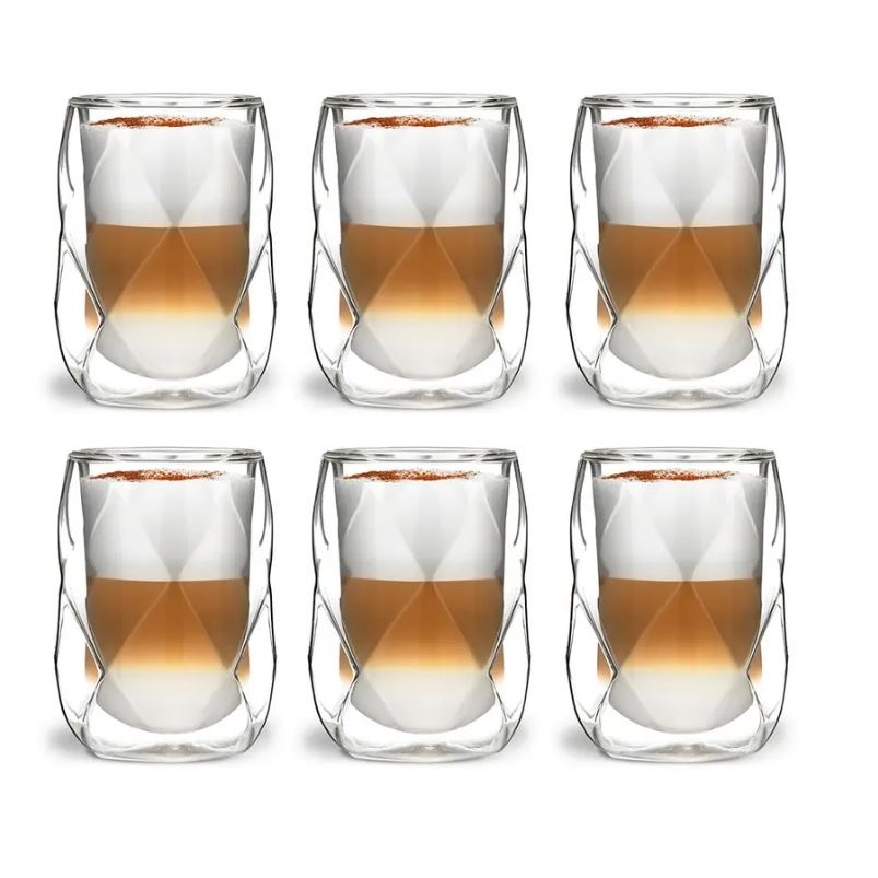 E-shop Vialli Design GEO dvojstenné sklenené termo poháre na kávu a čaj 350 ml, 6 ks