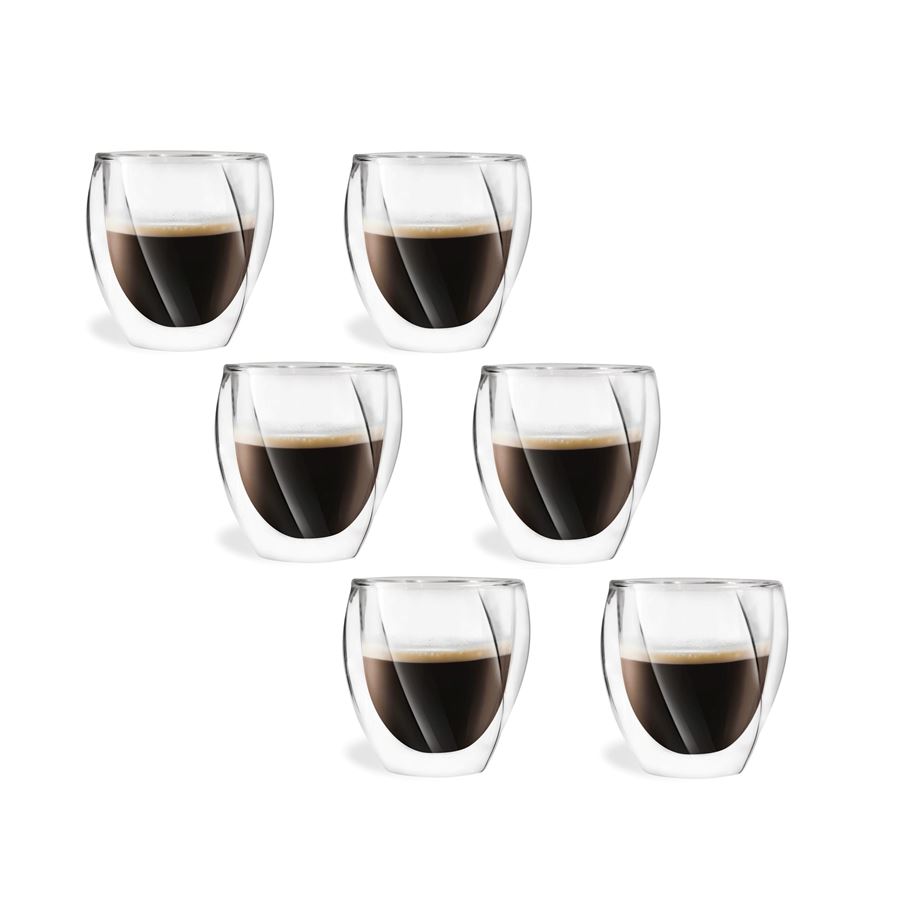E-shop Vialli Design CRISTALLO dvojstenné poháre na kávu (cappuccino) a čaj 250 ml, 6 ks 25486