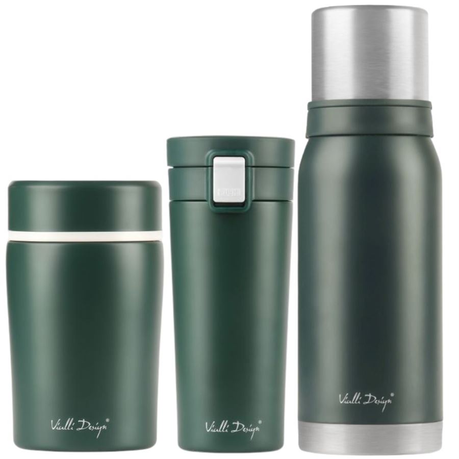 E-shop Vialli Design FUORI zelená zostava termohrnček 400 ml + termoska 1 l + termoska na jedlo 500 ml