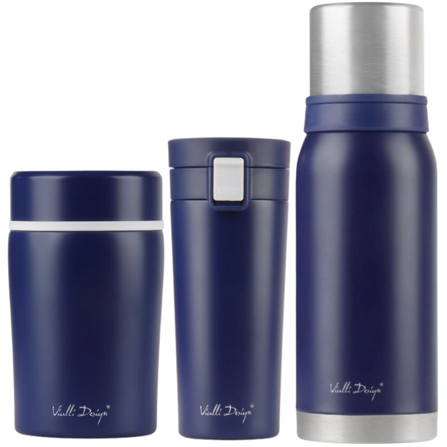 E-shop Vialli Design FUORI modrá zostava termohrnček 400 ml + termoska 1 l + termoska na jedlo 500 ml