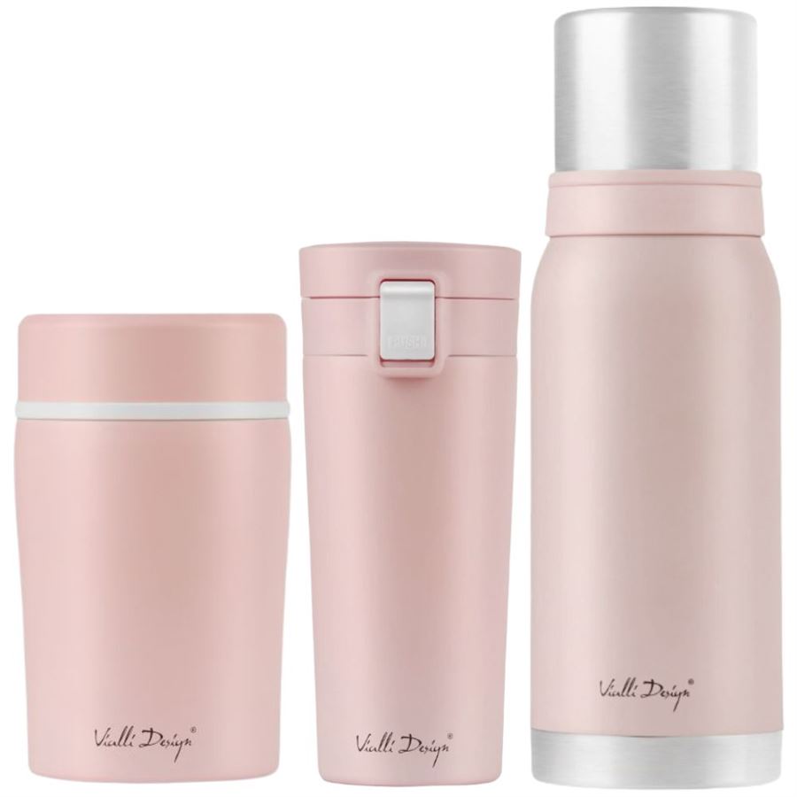 E-shop Vialli Design FUORI ružová zostava termohrnček 400 ml + termoska 1 l + termoska na jedlo 500 ml