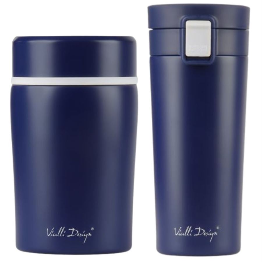 E-shop Vialli Design FUORI modrá zostava termohrnček 400 ml + termoska na jedlo 500 ml