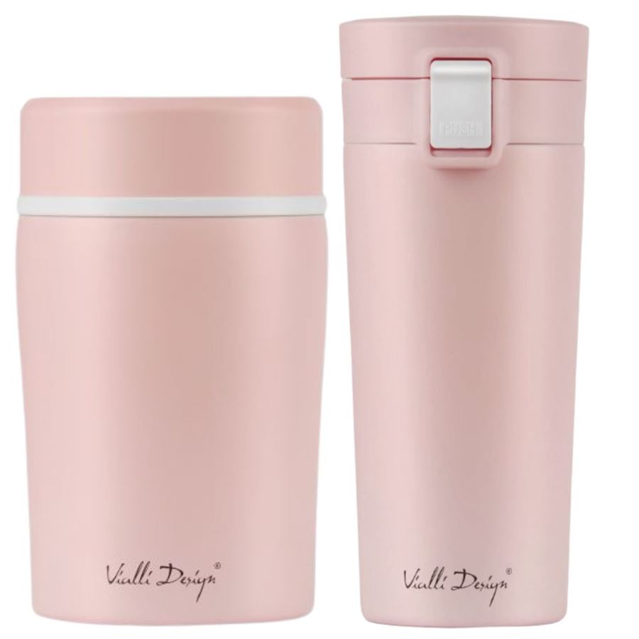 E-shop Vialli Design FUORI ružová zostava termohrnček 400 ml + termoska na jedlo 500 ml