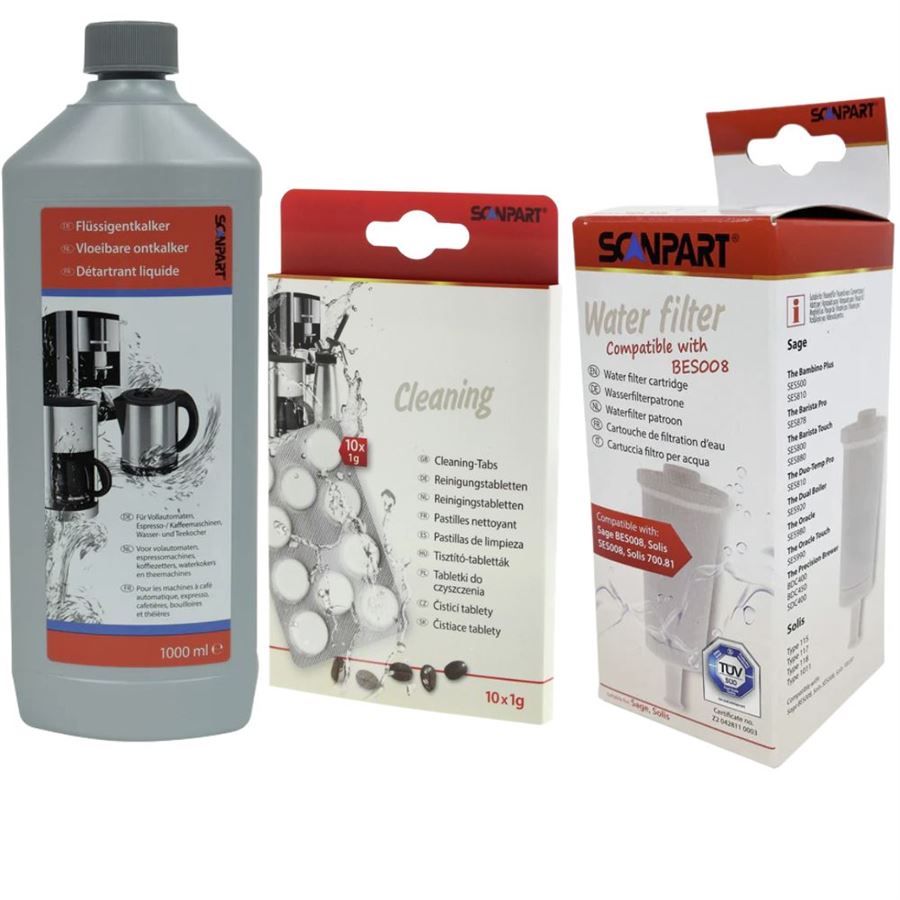 E-shop Scanpart filter do kávovaru (kompatibilný Sage BES008) 1 ks + Scanpart SCA27900830 čistiace tablety do kávovaru 10 ks + Scanpart SCA2790000156 1 l
