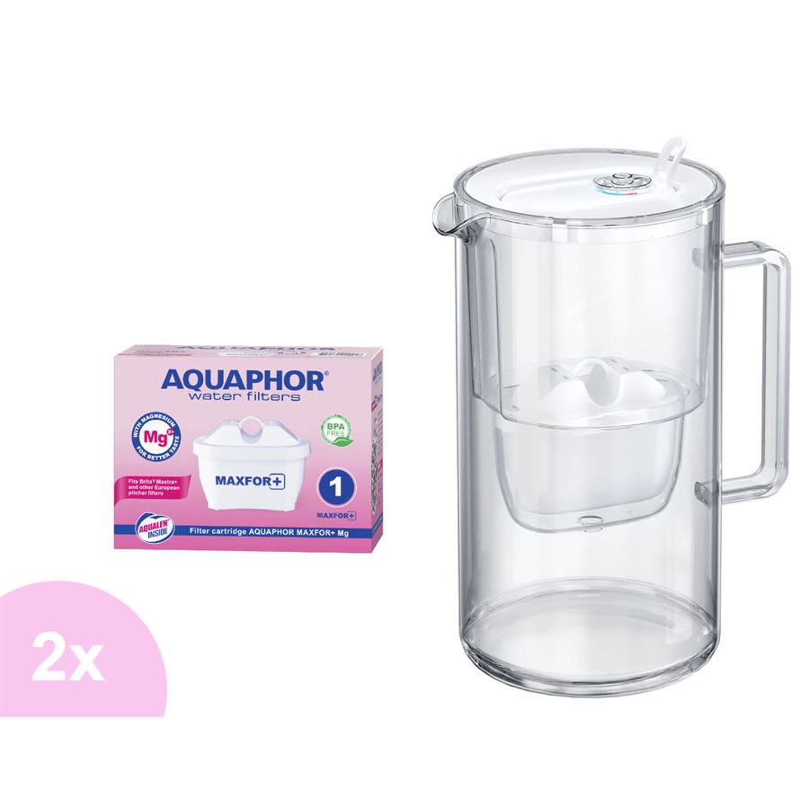 E-shop Aquaphor Glass filtračná sklenená kanvica biela + 2 ks filtra Maxfor+ Mg
