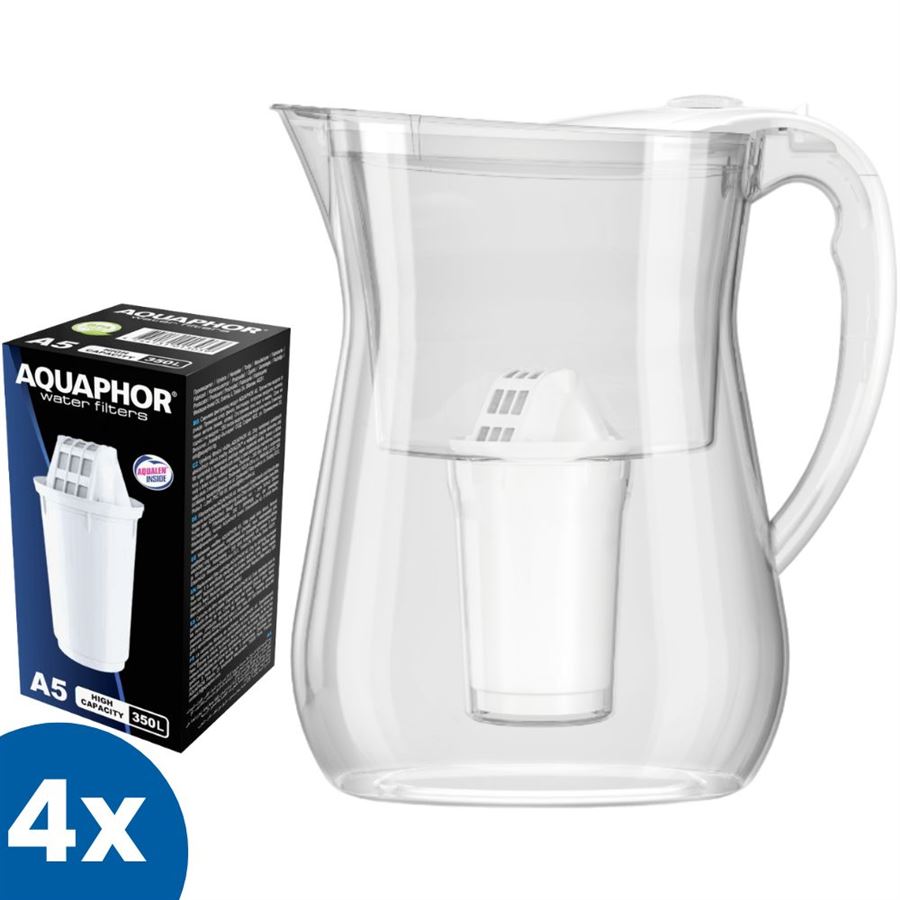E-shop Aquaphor Lyon biela filtračná kanvica + 4 ks filtra Aquaphor A5