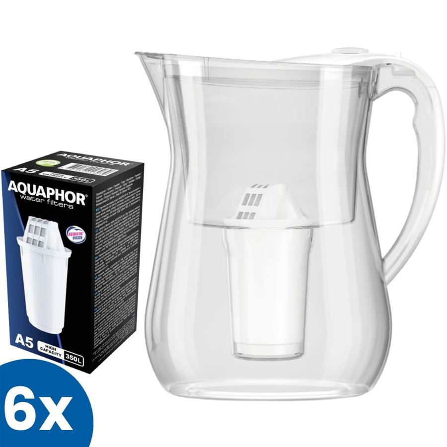 E-shop Aquaphor Lyon biela filtračná kanvica + 6 ks filtra Aquaphor A5