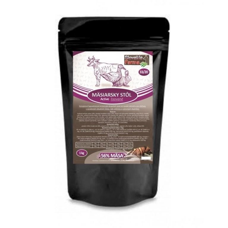 E-shop Slovakia Farma Mäsiarsky stôl 33/20 lisované hypoalergénne granule pre psy 1 kg