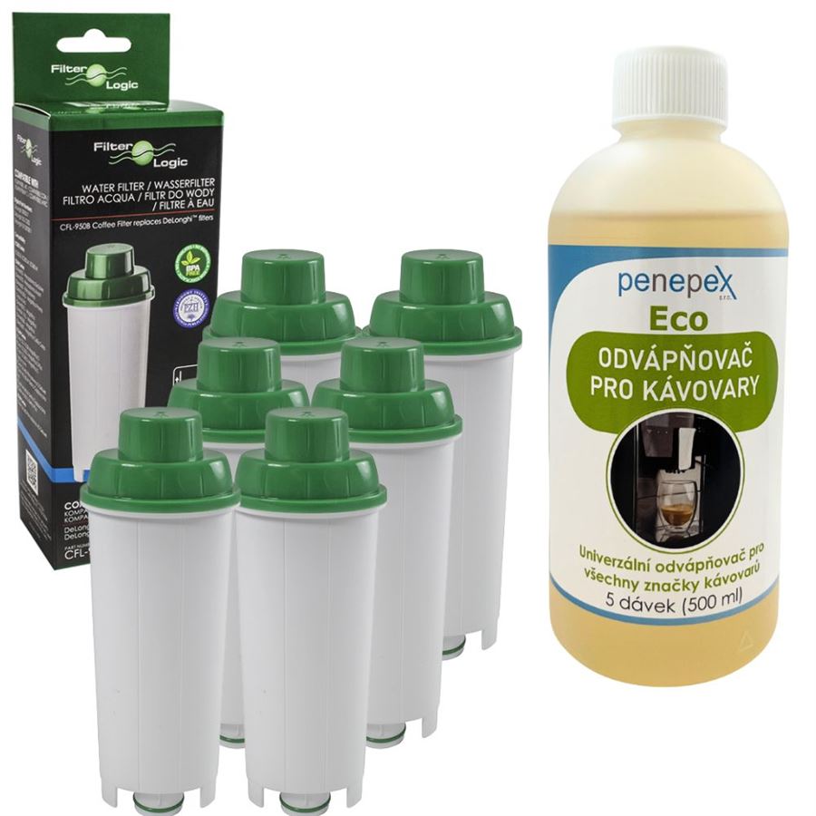 E-shop FilterLogic CFL-950B filter do kávovaru DeLonghi DLS C002 (6 ks) + Penepex Eco univerzálny odápňovač 500 ml