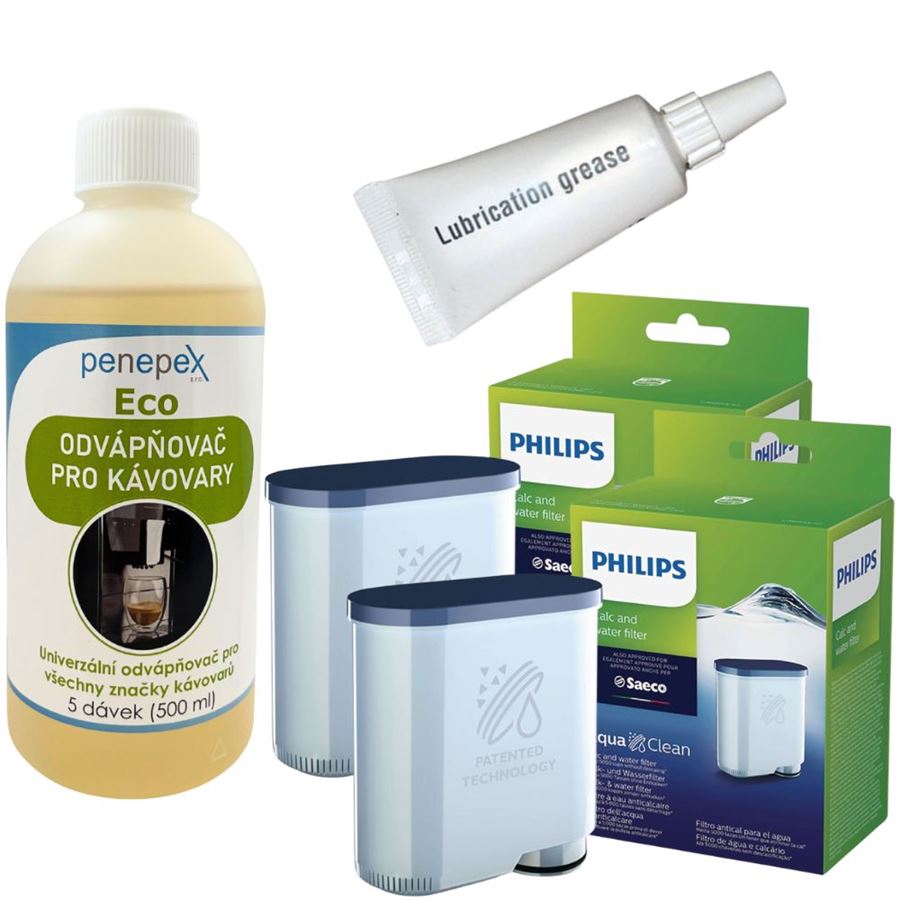 E-shop Philips AquaClean CA6903/10 filter do kávovaru (2 ks) + Penepex Eco odvápňovač 500 ml + Saeco mazivo pre sparovaciu jednotku