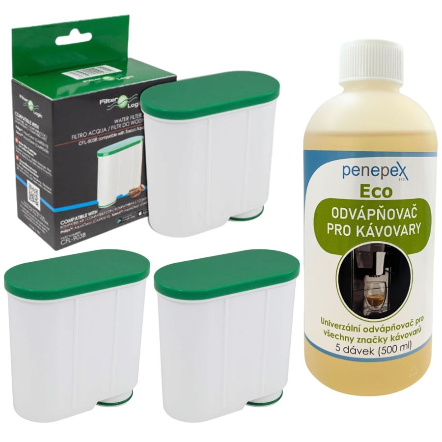 E-shop FilterLogic CFL-903B za Saeco/Philips AquaClean CA6903/00-10 3 ks + Penepex Eco univerzálny odvápňovač 500 ml