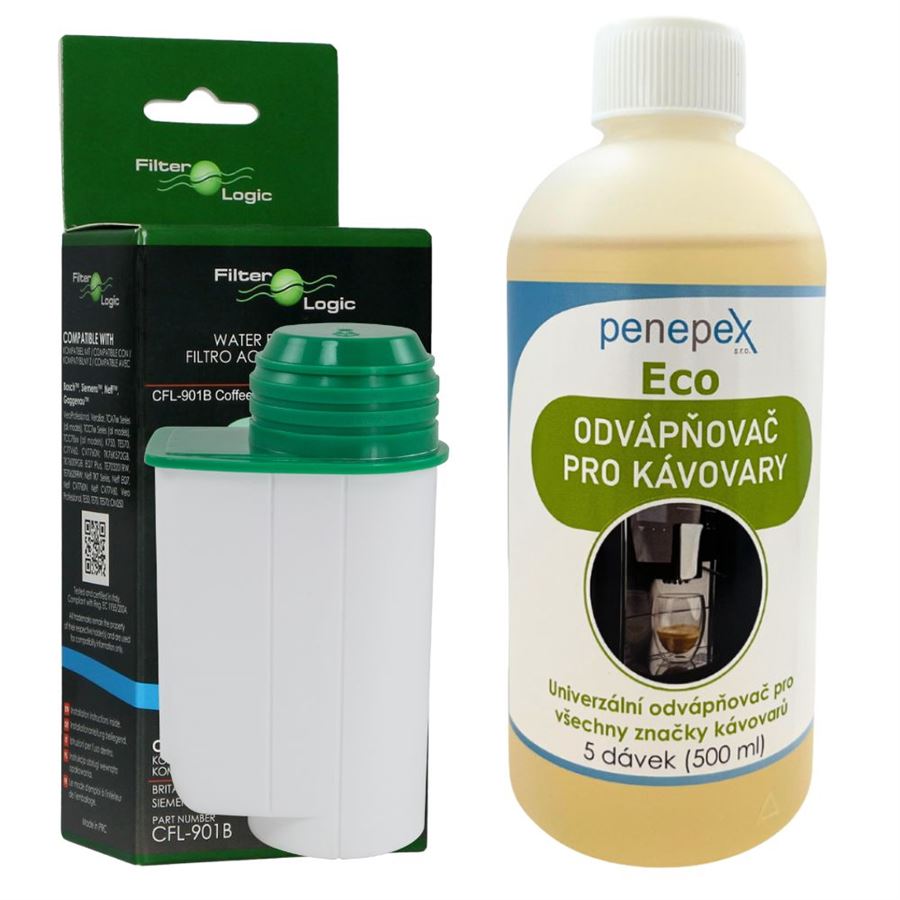 E-shop FilterLogic CFL-901B filter do kávovaru (kompatibilný s Brita Intenza TZ70003 Bosch Siemens AEG) + Penepex Eco univerzálny odvápňovač 500 ml