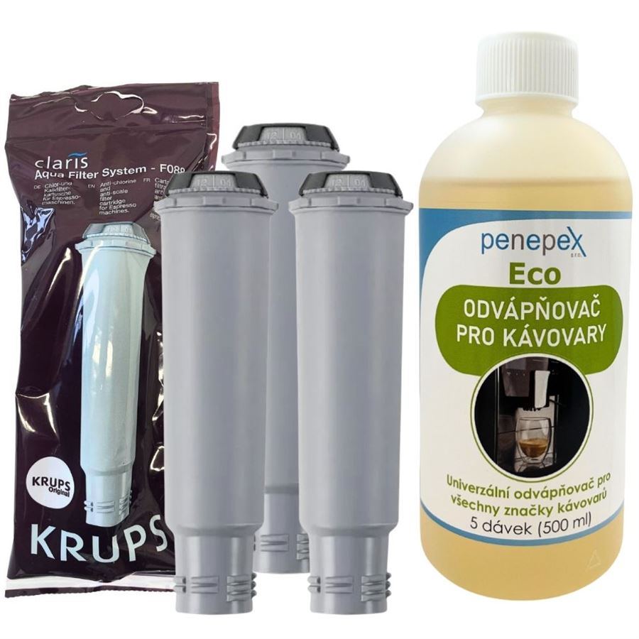 E-shop Krups F08801 Aqua Filter Claris filter do kávovaru (3 ks) + Penepex Eco univerzálny odvápňovač 500 ml