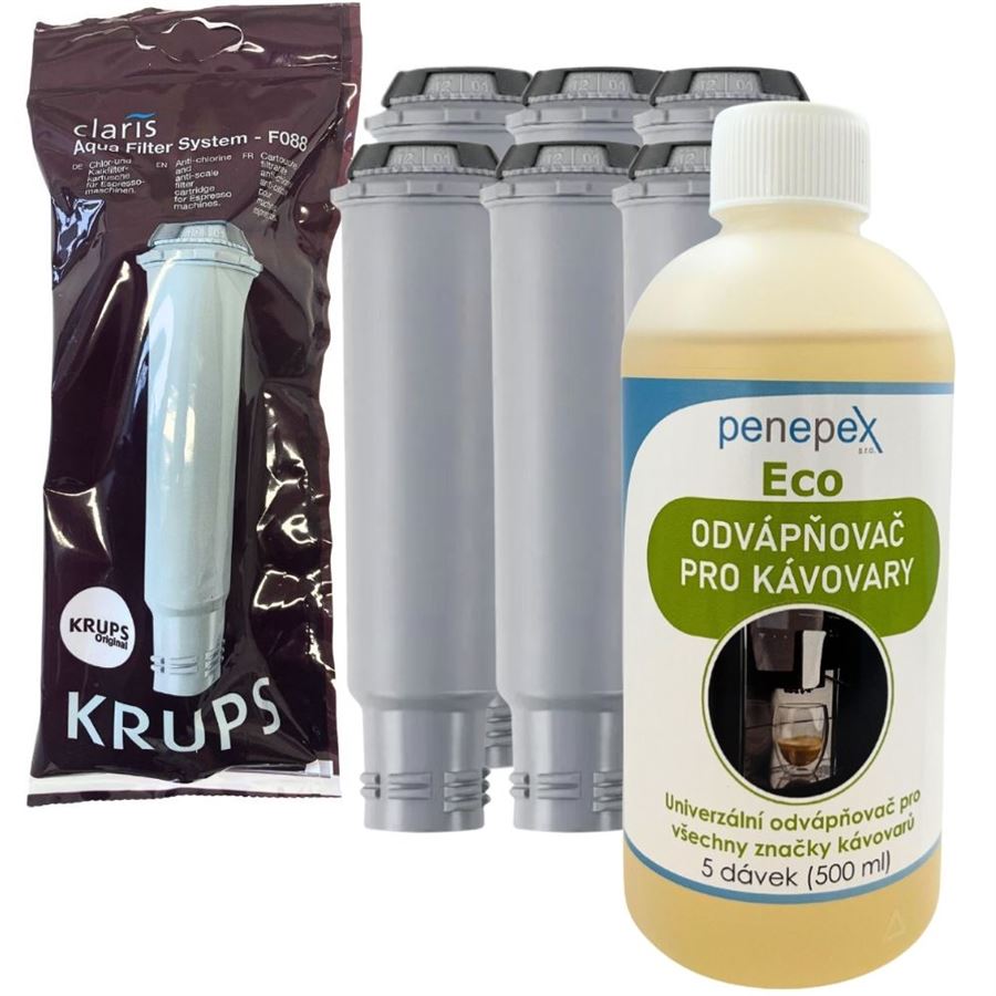 E-shop Krups F08801 Aqua Filter Claris filter do kávovaru (6 ks) + Penepex Eco univerzální odvápňovač 500 ml