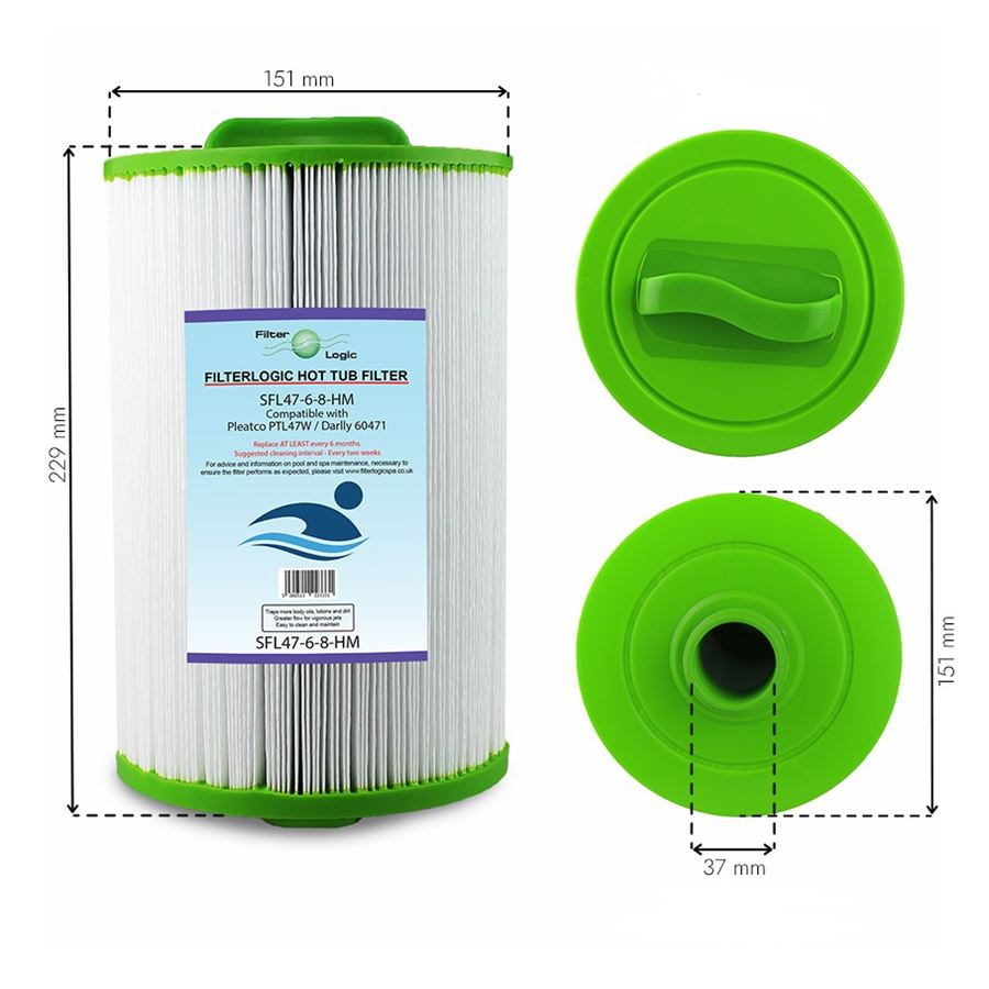 Filter Logic SFL47-6-8HM filtračná kartuše pre vírivky a SPA (Pleatco PTL47W, Darlly 60471, Filbur FC-0315, Unicel 6CH-47)