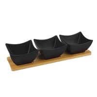 Orion servírovací set porcelánovej misky s bambusovou táckou, čierna