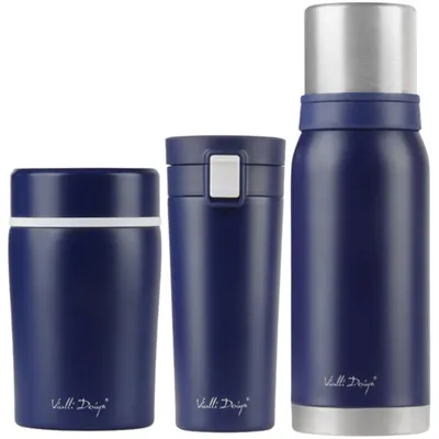 Vialli Design FUORI modrá zostava termohrnček 400 ml + termoska 1 l + termoska na jedlo 500 ml