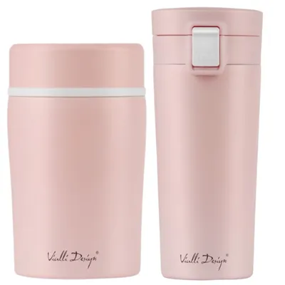 Vialli Design FUORI ružová zostava termohrnček 400 ml + termoska na jedlo 500 ml