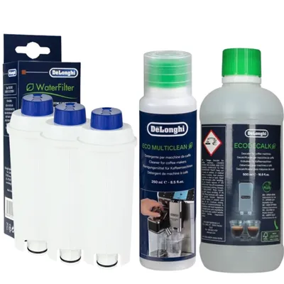 DeLonghi DLS C002 vodný filter 3 ks + DeLonghi EcoDecalk 500 ml + DeLonghi SER3013 Milk Clean
