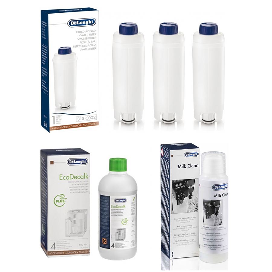 DeLonghi DLS C002 vodný filter 3 ks + DeLonghi EcoDecalk 500 ml + DeLonghi SER3013 Milk Clean