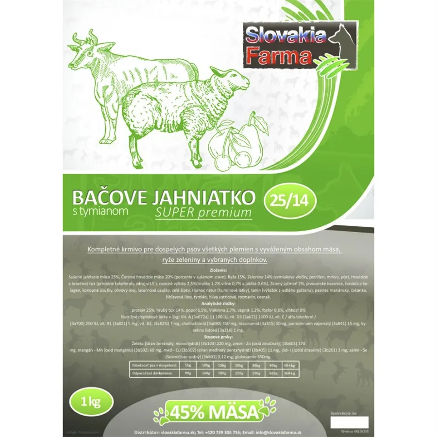 Slovakia Farma - Bačove jahniatko 25/14 granule pre psov 1 kg