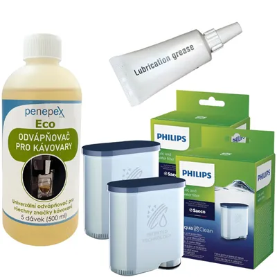 Philips AquaClean CA6903/10 filter do kávovaru (2 ks) + Penepex Eco odvápňovač 500 ml + Saeco mazivo pre sparovaciu jednotku