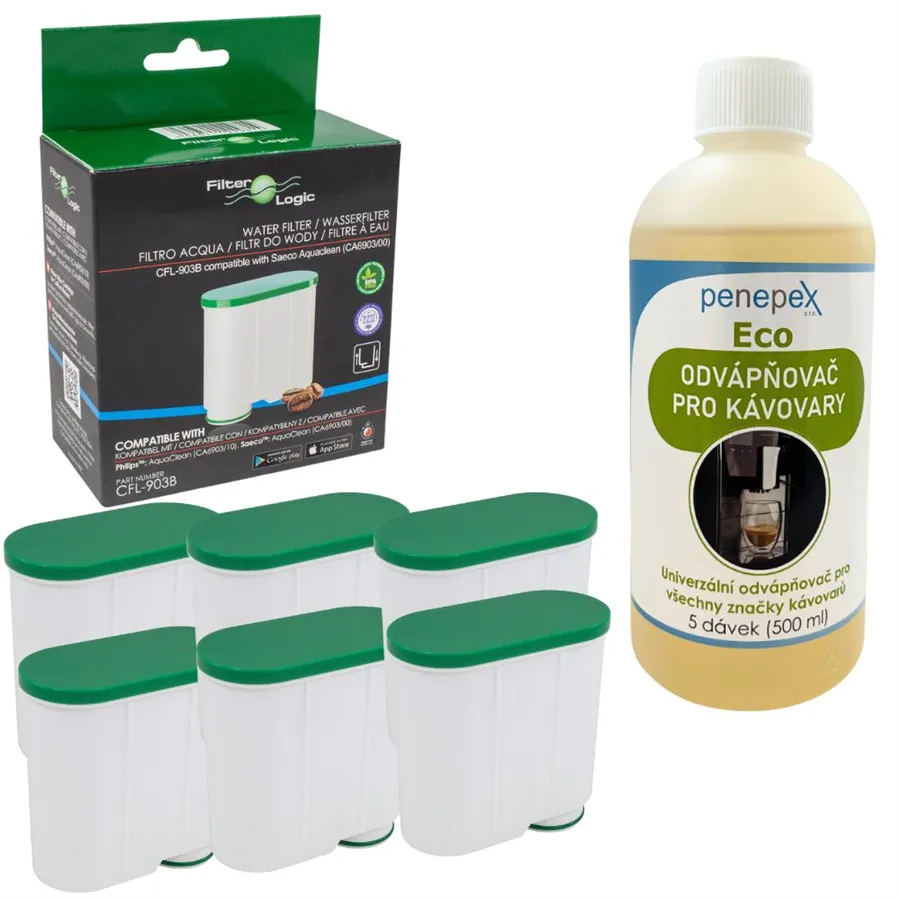 FilterLogic CFL-903B za Saeco/Philips AquaClean CA6903/00-10 (6 ks) + Penepex Eco univerzálny odvápňovač 500 ml
