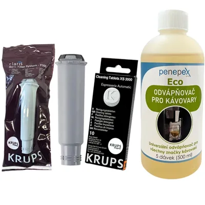 Krups F08801 Aqua Filter Claris + Penepex Eco odvápňovač 500 ml + Krups XS300010 čistiace tablety