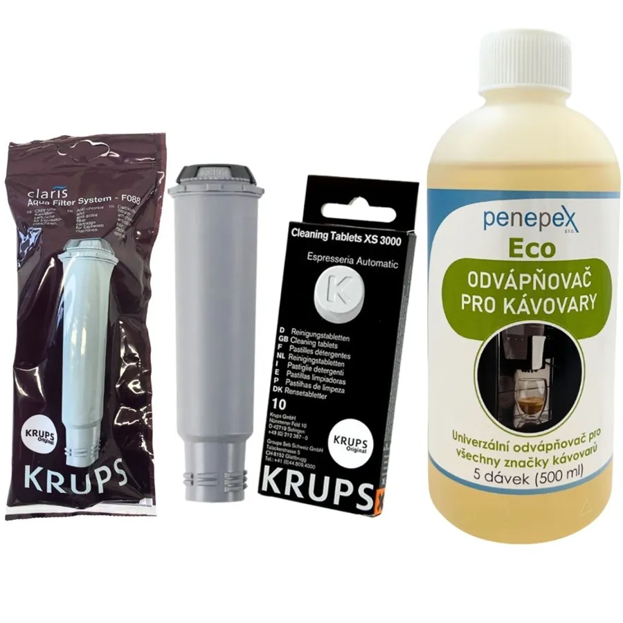 Krups F08801 Aqua Filter Claris + Penepex Eco odvápňovač 500 ml + Krups XS300010 čistiace tablety