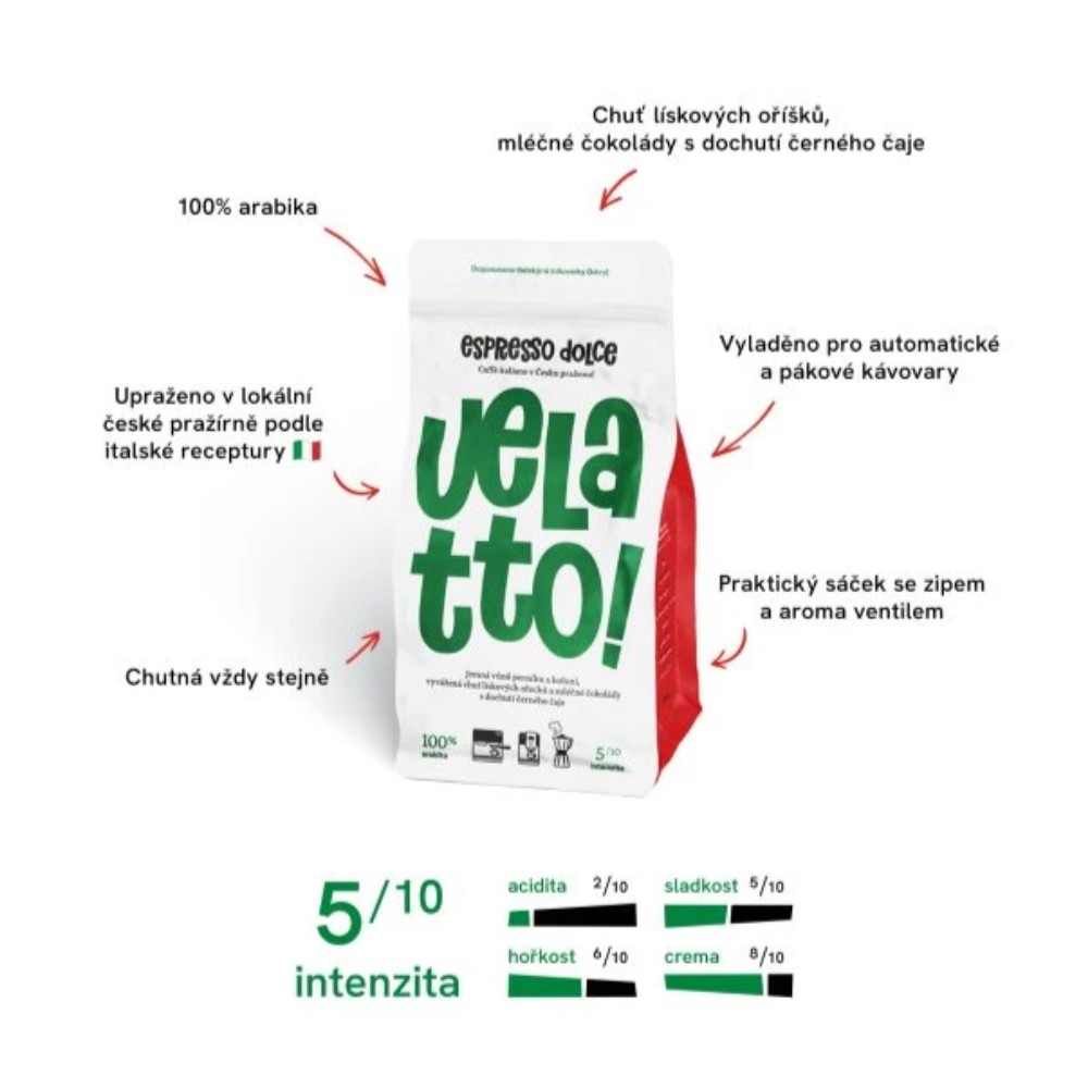 Kávové zrná Velatto Espresso Dolce