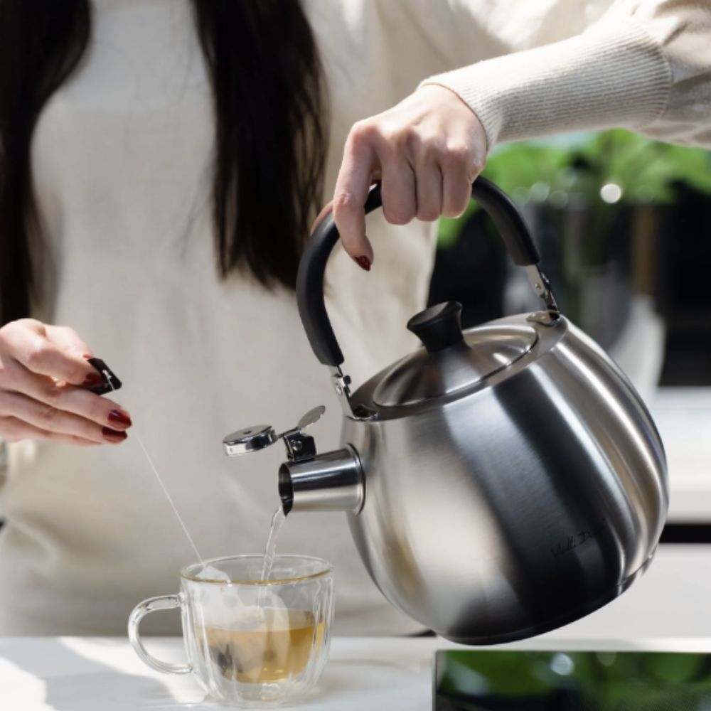 Vialli Design Bolla kanvica na čaj s píšťalkou, matná oceľ 2,5 l